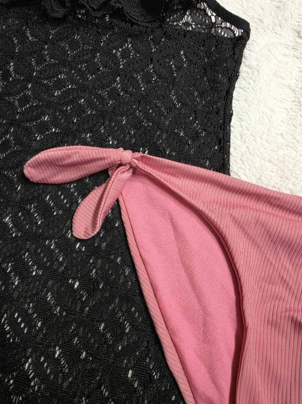 Lot Of 2 Swim Items Pink Ribbed Bikini Bottom Black Cover-up Junior's Size Small